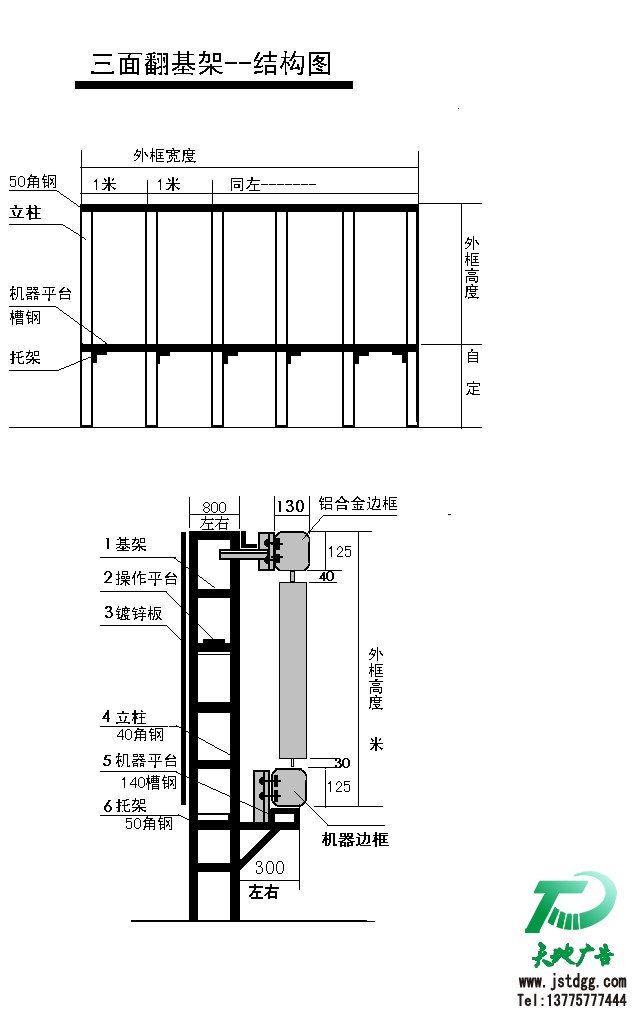 三面翻基架结构图